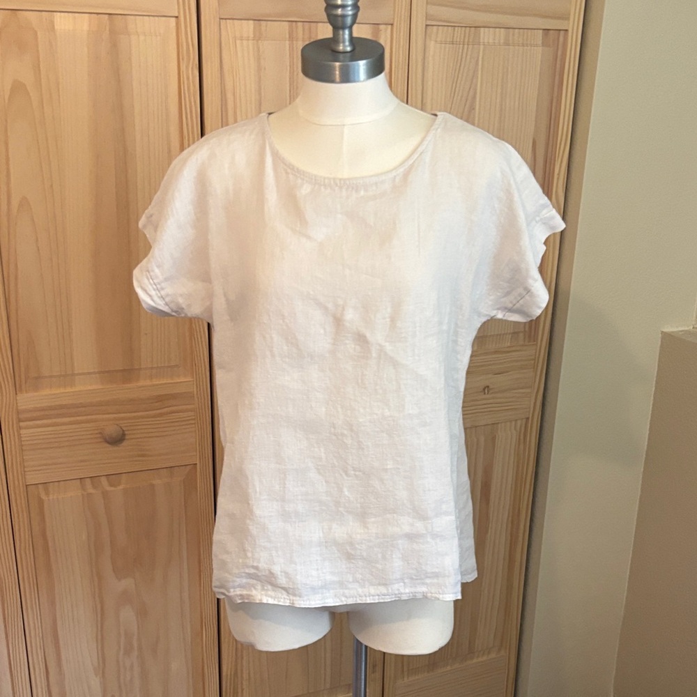 Classic tan Short-Sleeve Linen Top from Terzo Millennio